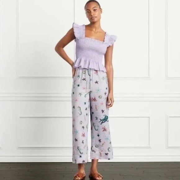 NWT HILL HOUSE Skylar Linen Pans Sea Creatures Blue Sz M - Picture 1 of 4